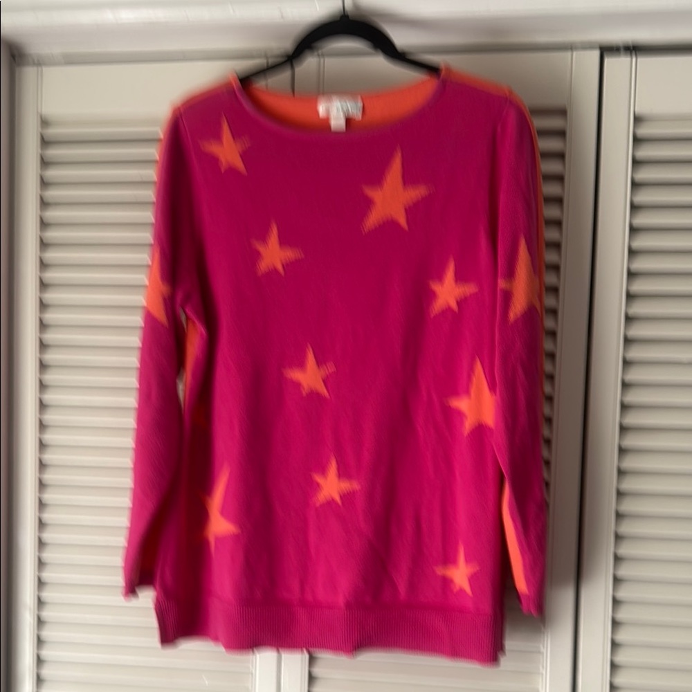 Belle by Kim Gravel Pink and Orange Star Sweater M